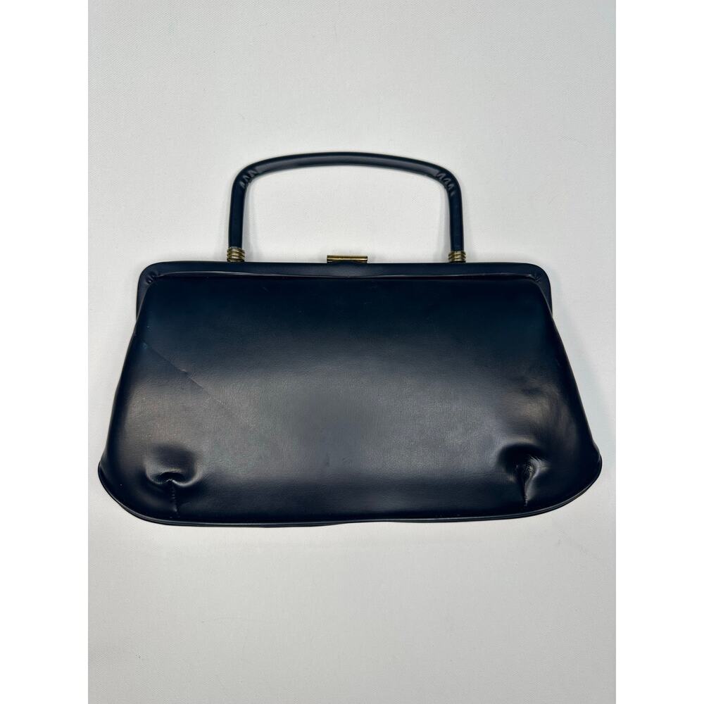 Vintage 1960’s Garay Navy Blue Leatherette Envelope Handbag with Hinged Handle